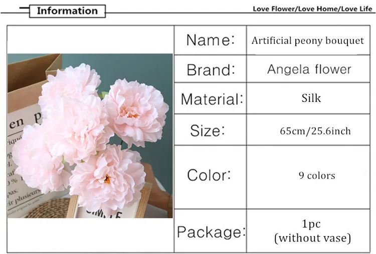 5 голов 65 см Искусственный Пион Букет декор для домашнего стола Свадебный букет поддельные Цветочные настенные материалы розы пионы шелк