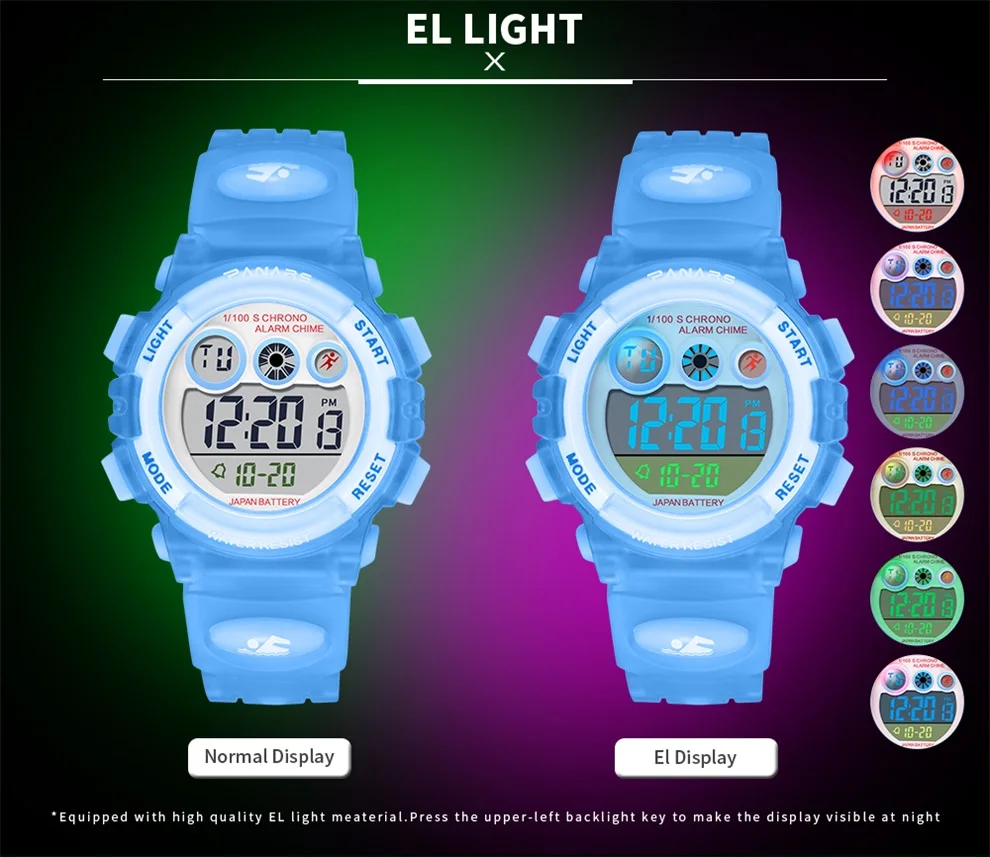 PANARS брендовые Детские часы 50 M Водонепроницаемый светодиодный цифровой Многофункциональный Наручные часы Открытый спортивные часы для