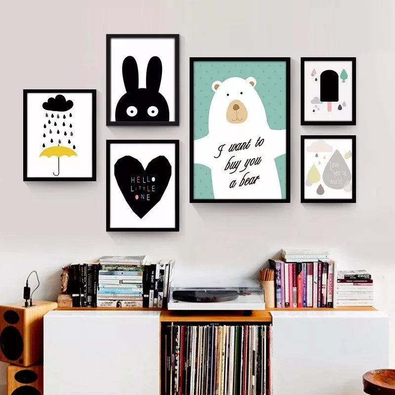 Cartoon Bear Nursery Wall Art Baby Room Decor Nordic Poster Kids Pictures Canvas Painting For Living Room Animals Print Unframed