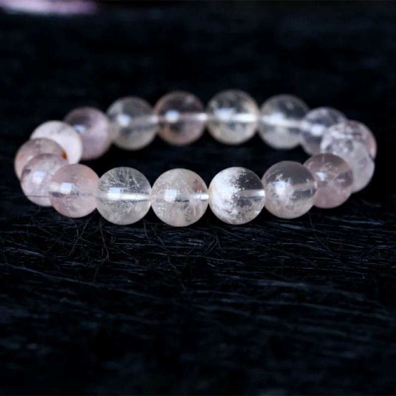 

High Quality Genuine Natural Clear White Orange Sericite Quartz Stretch Men's Bracelet Round Beads 12mm 05003