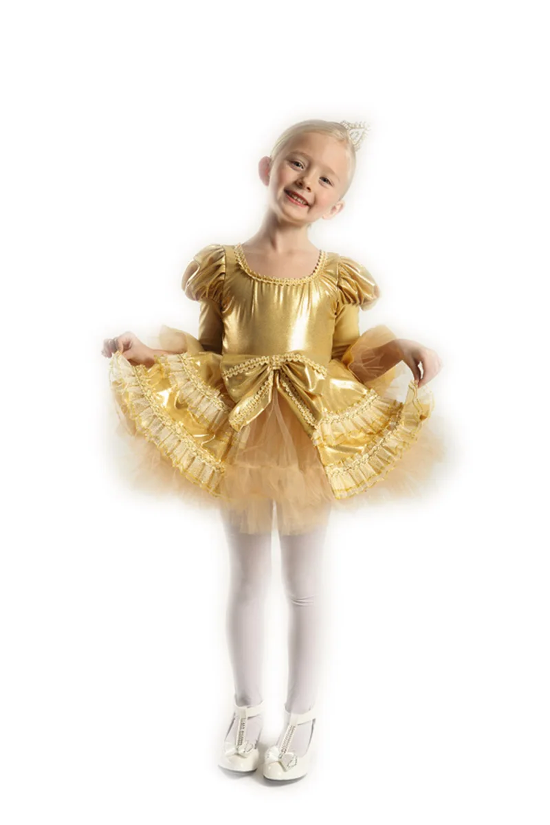 Настоящее гимнастическое трико, детское танцевальное бальное платье, юбки для танцев, современная одежда для девочек, костюм принцессы для девочек - Цвет: Золотой