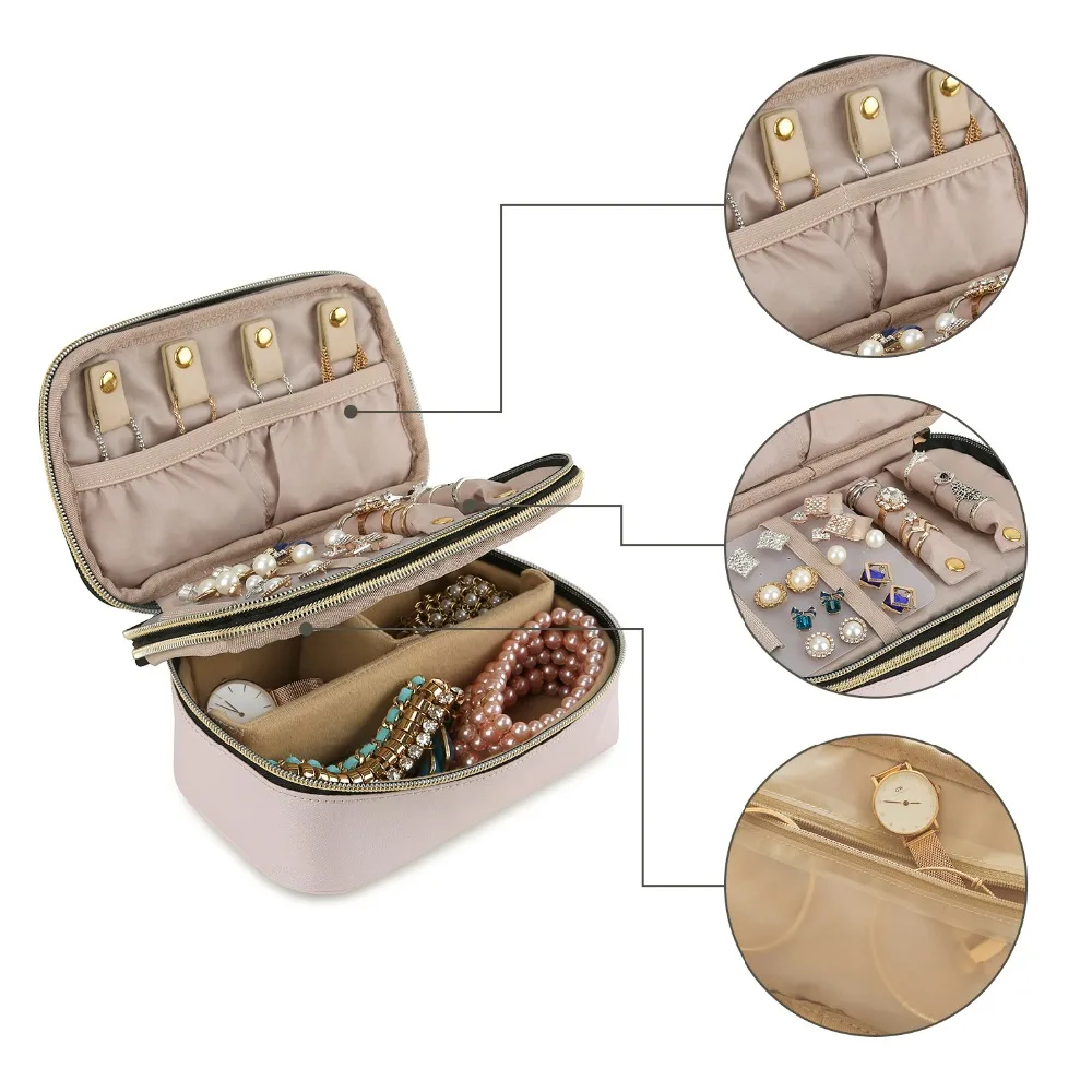 BAGSMART Travel Jewelry Bag Women Double Layer Jewelry Rolls Necklace Holder Earring Ring Pouch Storage Bag Organizer for Women BAGSMART Travel Jewelry Bag Women Double Layer Jewelry Rolls Necklace Holder Earring Ring Pouch Storage Bag Organizer for Women