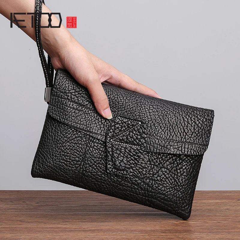 

BJYL Handbag men's leather trendy fashion casual envelope pack large capacity men's head-layer cowhide handbag