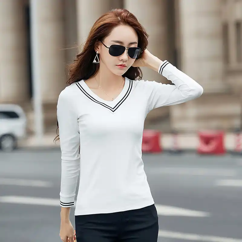 polera blanca manga larga mujer