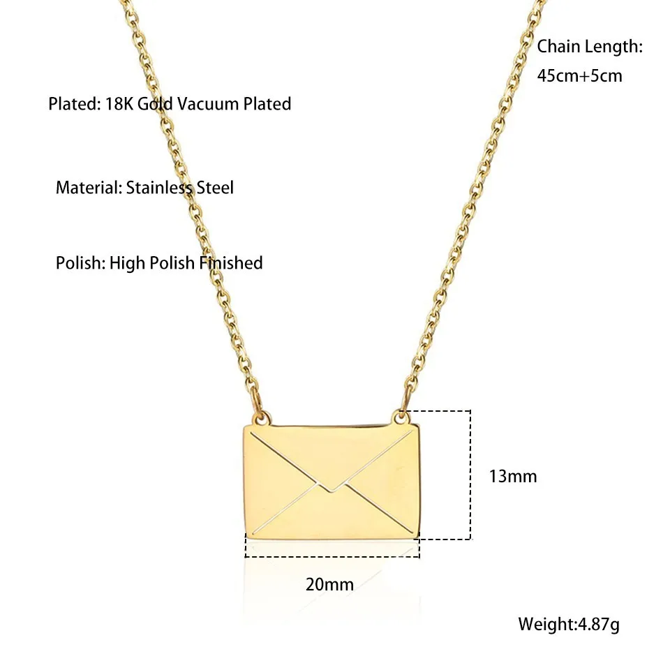 RIR золотой кулон конверт ожерелье из нержавеющей стали женские ювелирные изделия в стиле минимализма ожерелье s Почтовый конверт ювелирные изделия