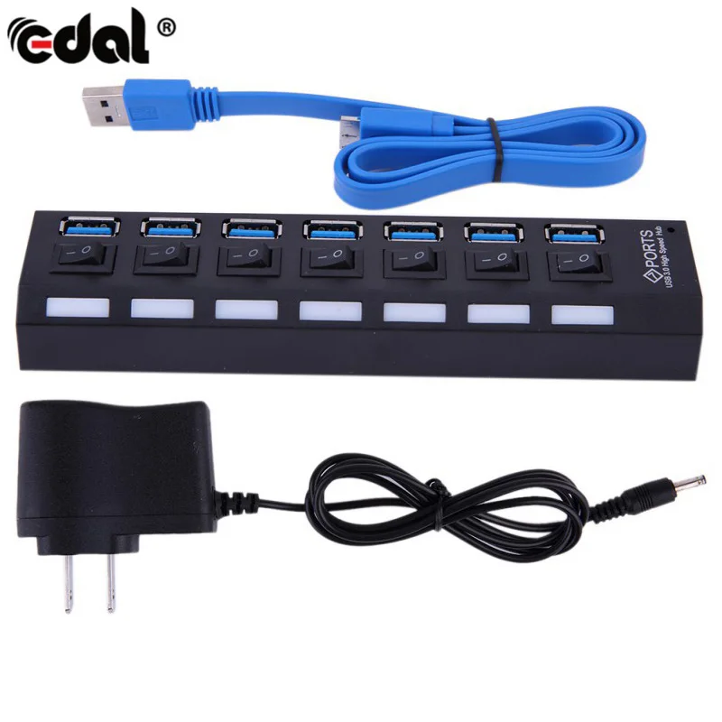 

USB Hub High Speed 4 7 Port USB 3.0 Hub with EU/US Power Adapter USB Cable Multi USB Splitter On/Off Switch for Laptop PC