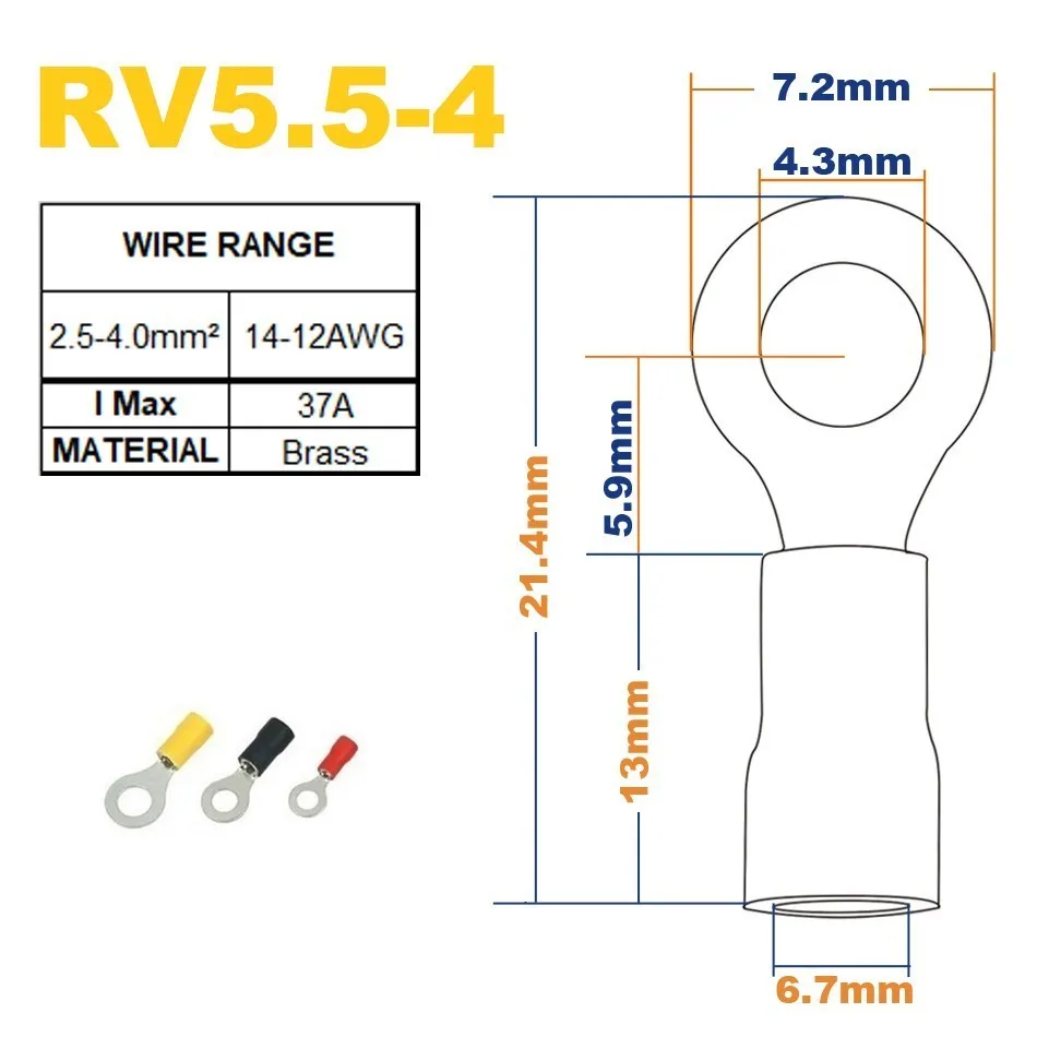 50 шт. кольцо обжимной изоляции RV5.5-4 RV5.5-5 RV5.5-6 RV5.5-8 RV5.5-10 Кабельный разъем RV - Цвет: RV5.5-4