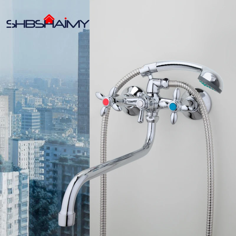 

Chrome Polished Long trunk Shower faucet bathroom Hot and cold water dual control Bathtub mixer