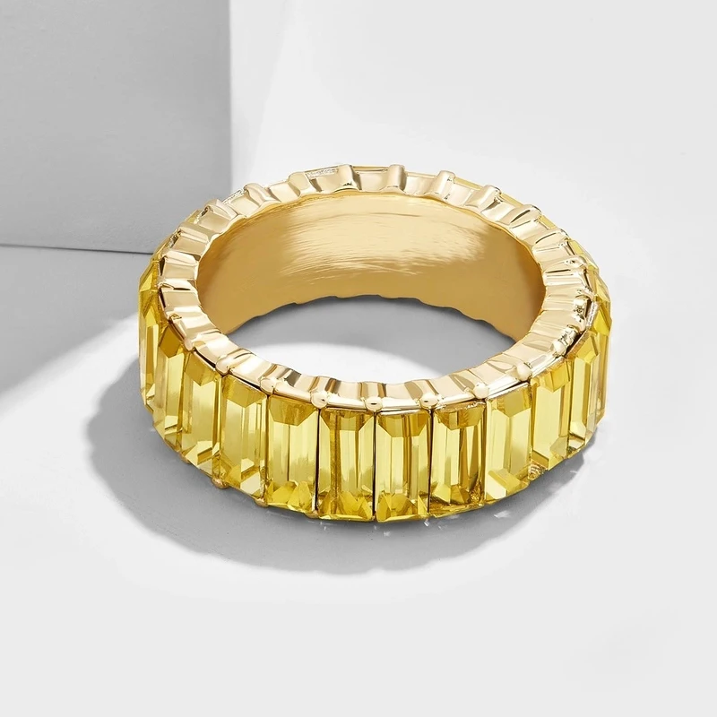 yellow Jujia модный багет браслет Rhinestone кольцо обручальное Радуга CZ медные кольца для женщин модные аксессуары Подарки - Цвет основного камня: yellow