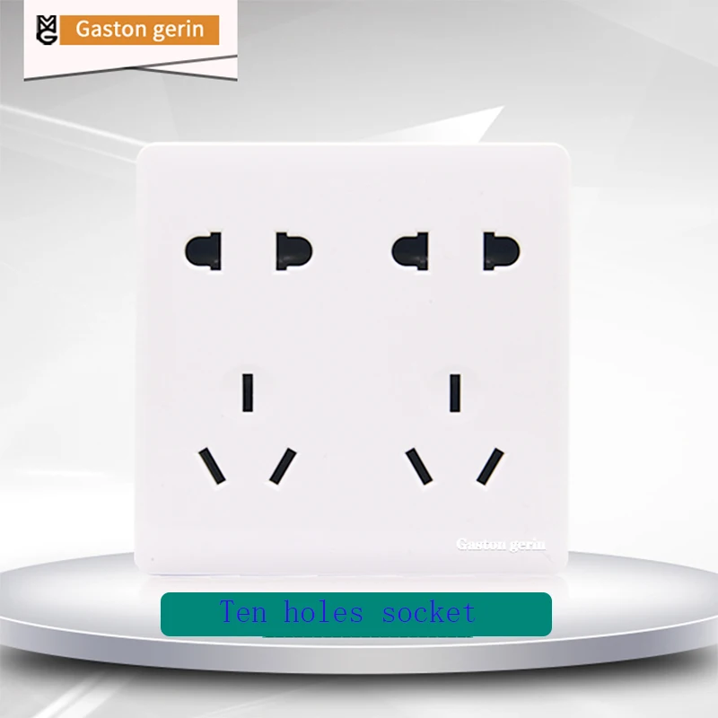 

Universal Wall Switch Socket Outlet Panel Dual 5 Holes Switches Outlet 16A 110V 220V 250V Eletric Power Socket Panel 86*86 White