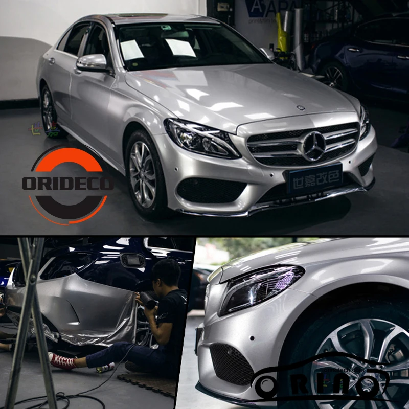 silver highly glossy vinyl car wrapping