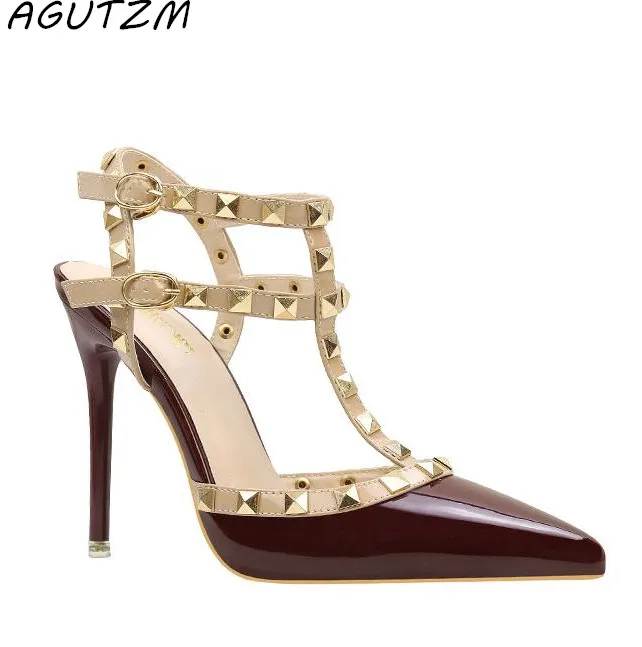 AGUTZM Women Pumps Ladies Sexy Pointed Toe High Heels Fashion Studded Stiletto Rivet High Heel Sandals Shoes Large Size