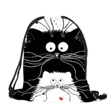 3D унисекс черный и белый Кот drawstring рюкзак с модным принтом для леди шоппинг дорожная сумка индивидуальная школьная сумка