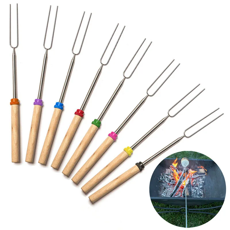 

1PC Outdoor Camping Campfire Marshmallow Hot Dog Telescoping Roasting Fork Sticks Skewers BBQ Forks Cooking Tools !