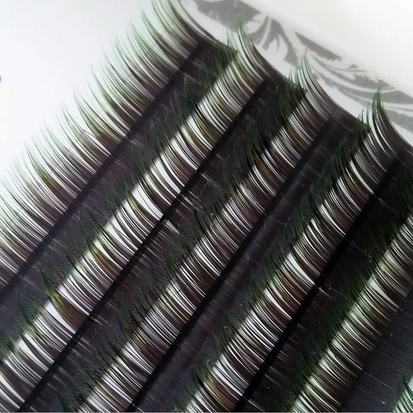 C/D curl 0.07 0.1mm 8 13mm false lashes Gradient green color eyelash
