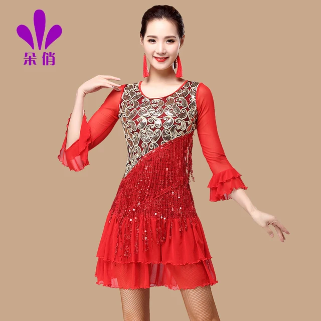Lady Square Dance Clothes Plus Size Women Latin Dancing Tassel Dress