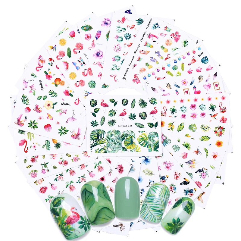 

55/50/45pcs Nail Stickers Flowers Nail Art Transfer Decals Black White Colorful DIY Tips Mixed Pattern Nail Accessories Decors