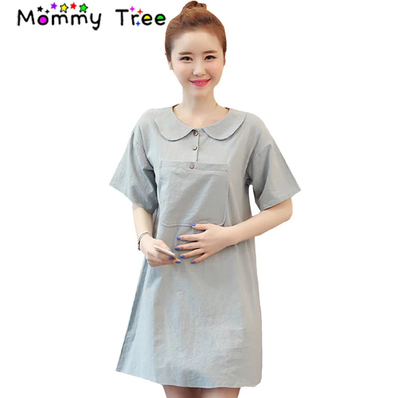 Summer Preppy Style Maternity Dress Cotton Linen Maternity Clothes for