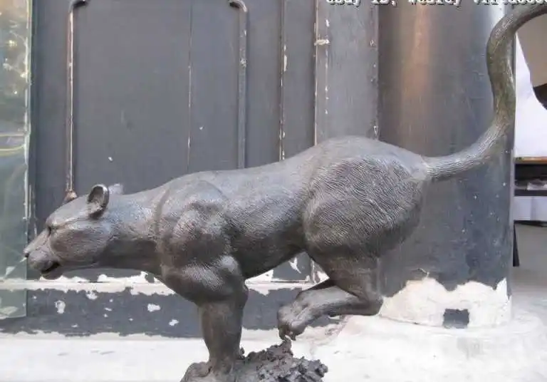 

18"China superb Pure Bronze feral leopard Tiger Statue