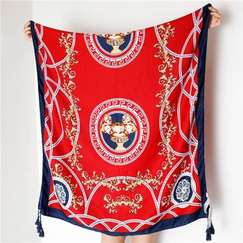 

2018 Autumn Winter Women Floral Tassel Viscose Scarves Big Size Beach Stoles Lady Shawls and Wraps Pashmina Foulard Muslim Hijab