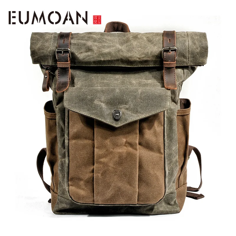 

EUMOAN Literary students trend men's shoulder bag, retro waterproof backpack, canvas backpack, large capacity male computer bag