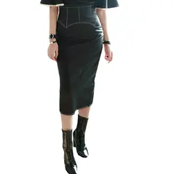 LXUNYI 3XL 4XL юбка из искусственной кожи с высокой талией Женская осенне-зимняя элегантная молния средней длины черные юбки-карандаш из