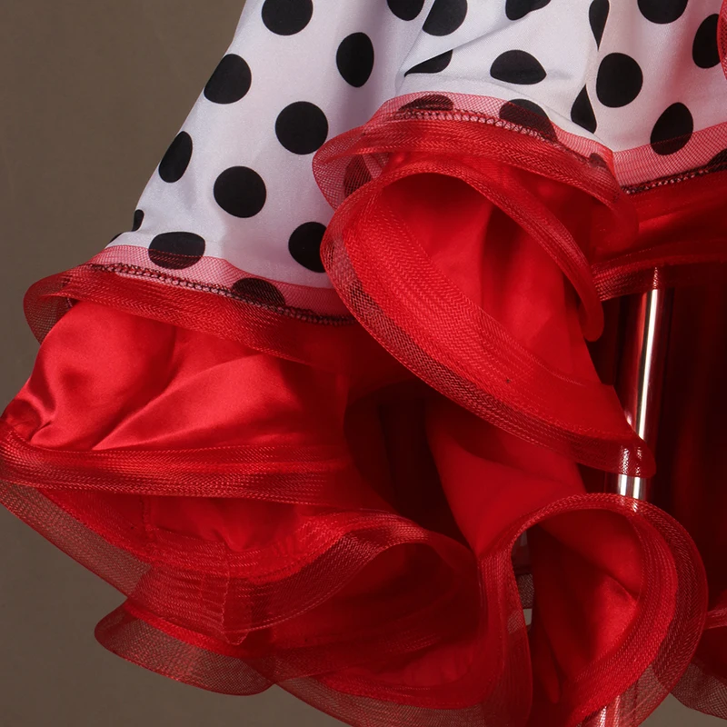 Детский/взрослый костюм для латинских танцев красная/розовая юбка в горошек платья для латинских соревнований одежда для выступлений/тренировок для румбы DQL1243