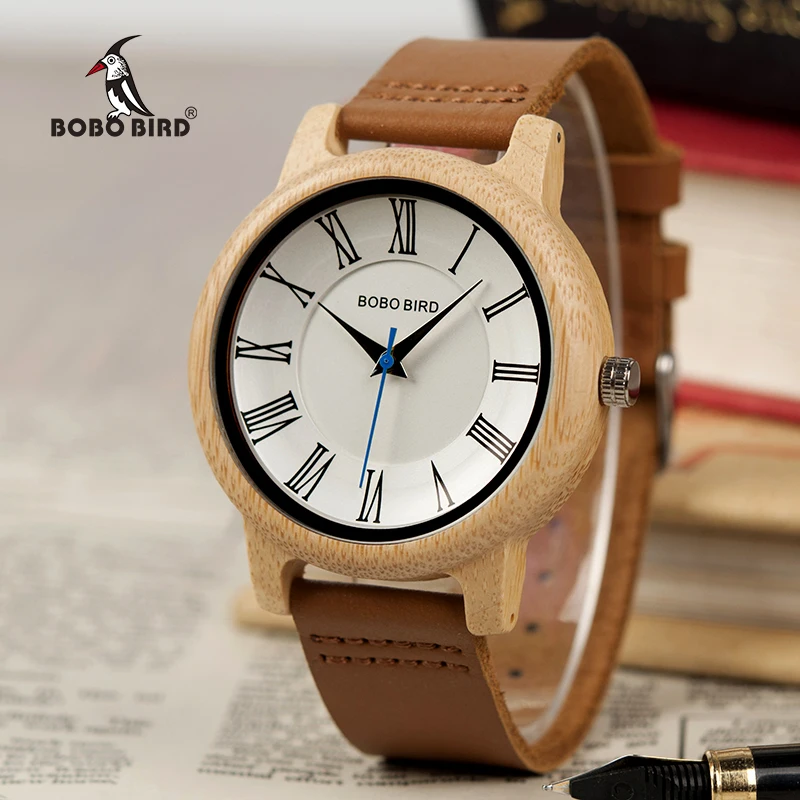 Классические часы BOBO BIRD Q15 из кожи деревянные парные кварцевые для влюбленных reloj