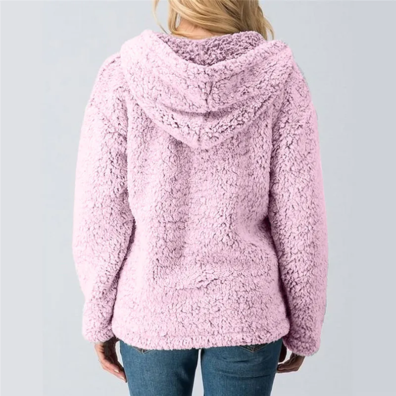 2018 Sherpa Fleece Sweaters Women Zipper Cardigan Hooded Jersey Warm Tops Female Winter Coat Casual Sweaters