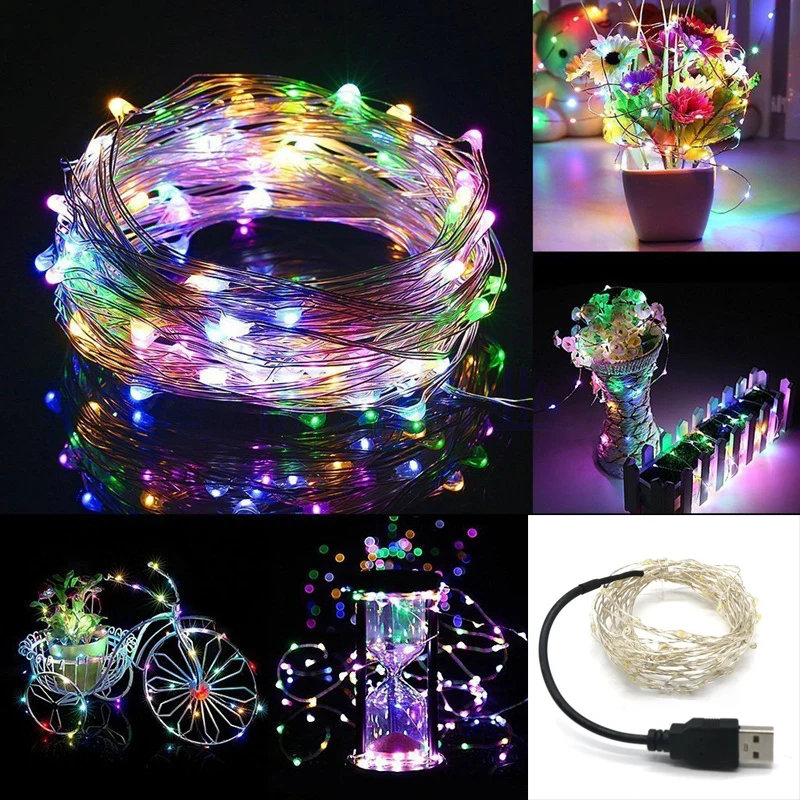 

5m 10m LED strip light USB Powered RGB Copper Wire Holiday String lighting For Fairy Christmas Trees Party home light