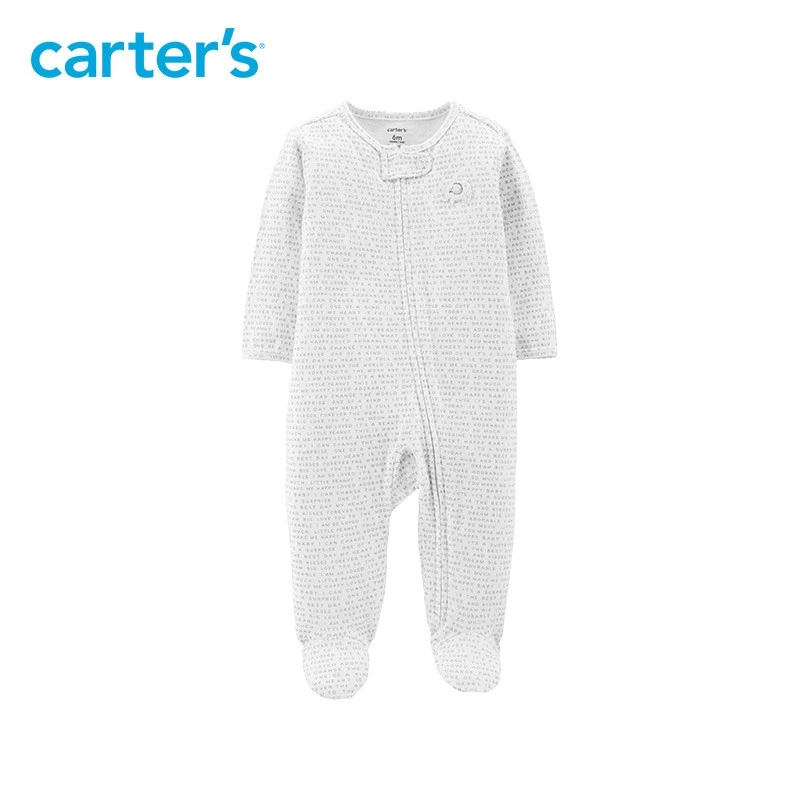 

1pcs Cute Embroidered elephant phrases print Zip-Up Cotton footies Carter's baby neutral fall winter clothing 115G549