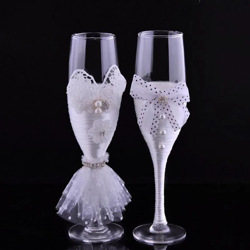 creative gifts bride and groom champagne wine glasses cup set flower