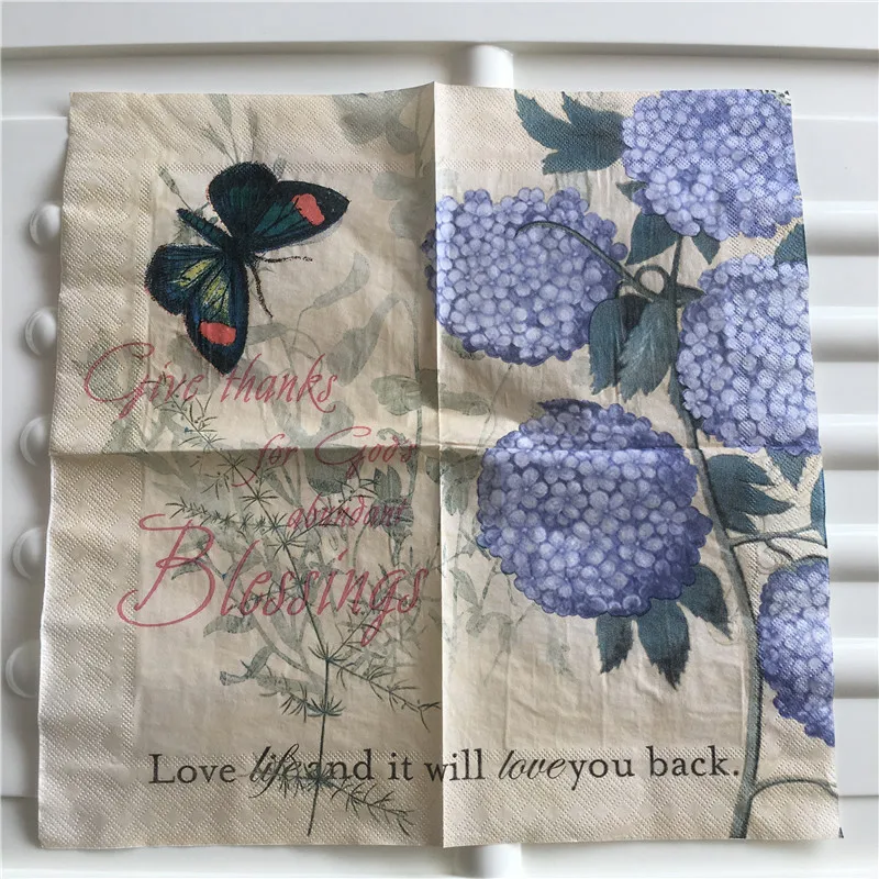 

Decoupage wedding vintage Napkin paper tissue blue hydrangea flower butterfly handkerchief elegant servilletas party decor 20