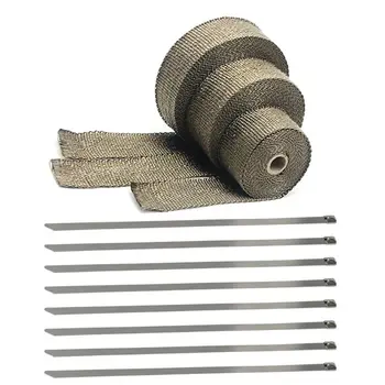 

5cm*15M Exhaust Heat Wrap Roll for Motorcycle Fiberglass Heat Shield Tape with Stainless Ties