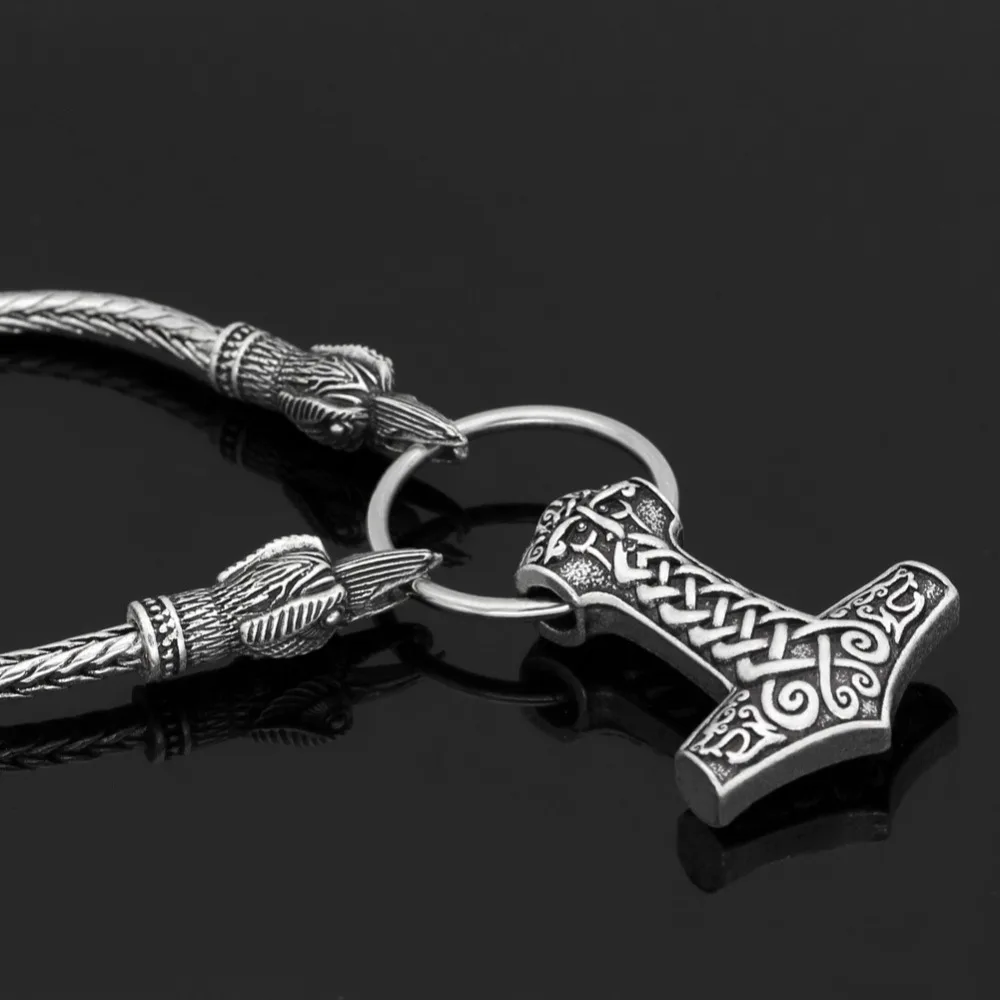 Скандинавский Викинг молоток кулон ожерелье ворона металлическая цепь ожерелье модное ожерелье серебро Викинг ювелирные изделия-подарочная сумка
