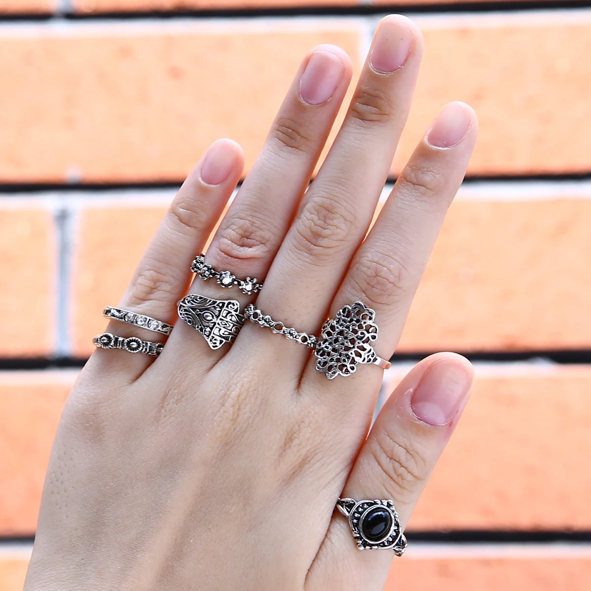 7pcs/lot Punk Gem Stone Ring Sets Vintage Women Boho Midi Above Knuckle Ring Femme Bijoux For Women Jewelry Accessories