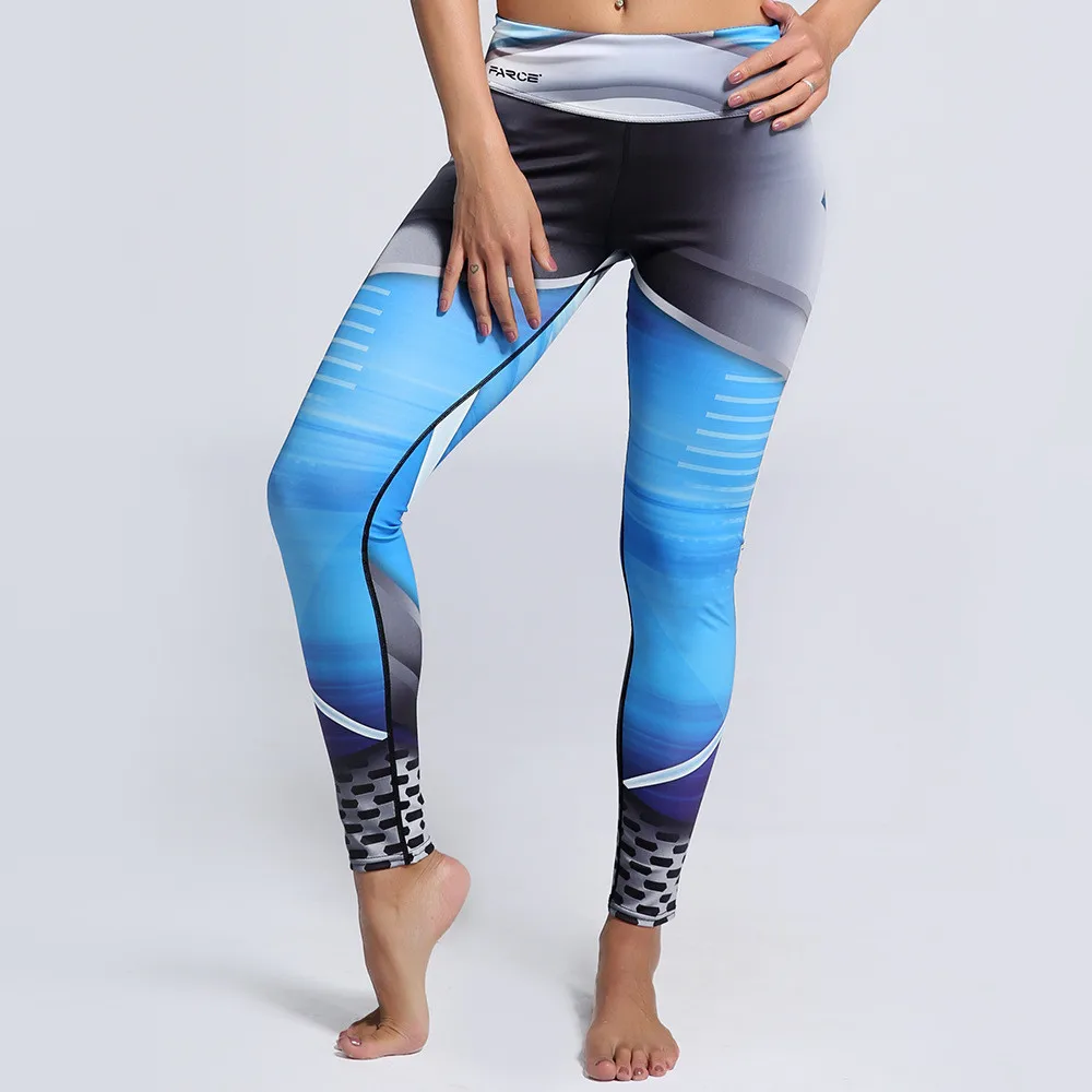 

Women Flexible Blue Patchwork Stripes Tight Pants Workout Gym Training Running Yoga Sport Fitness Exercise Leggings Dropshipping