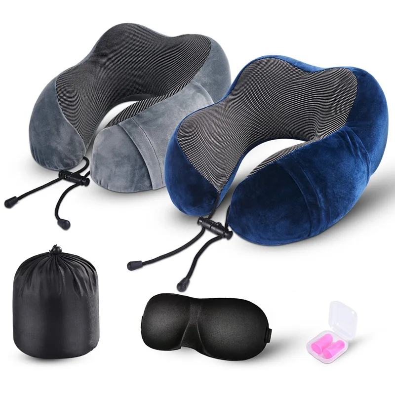 

3PCs/Set U-Shape Neck Pillow Eye Mask Earplug Set Portable Airplane Travel Orthopedic Pillow Accessories Comfortable Pillows