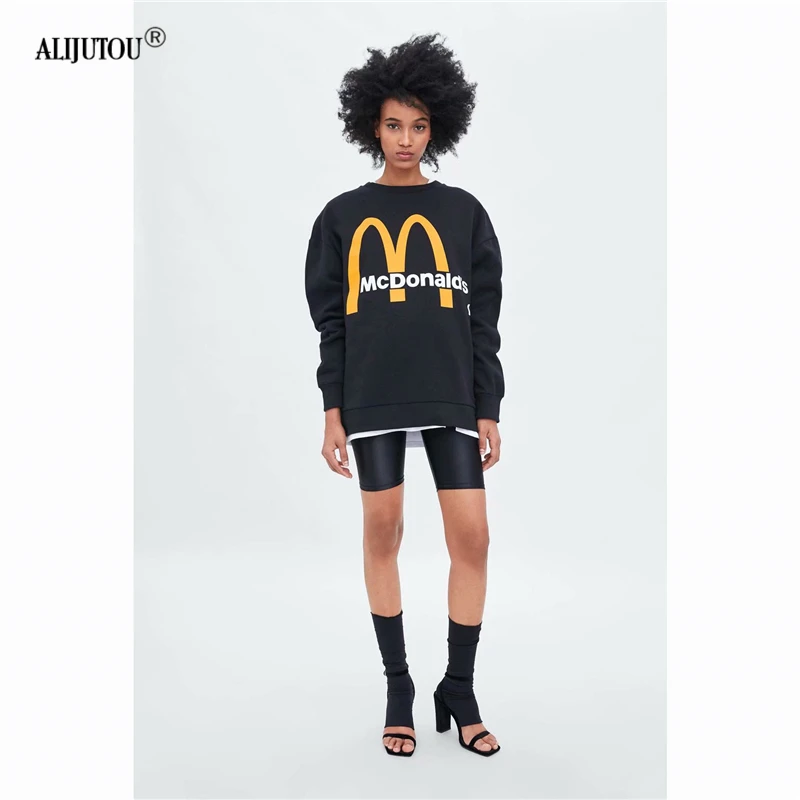 Zaraing&M Spring 2019 Black Casual Knitted Sweatshirt Women O Neck Long Sleeve Loose Pullover Letter Streetwear Sweatshirt Mujer