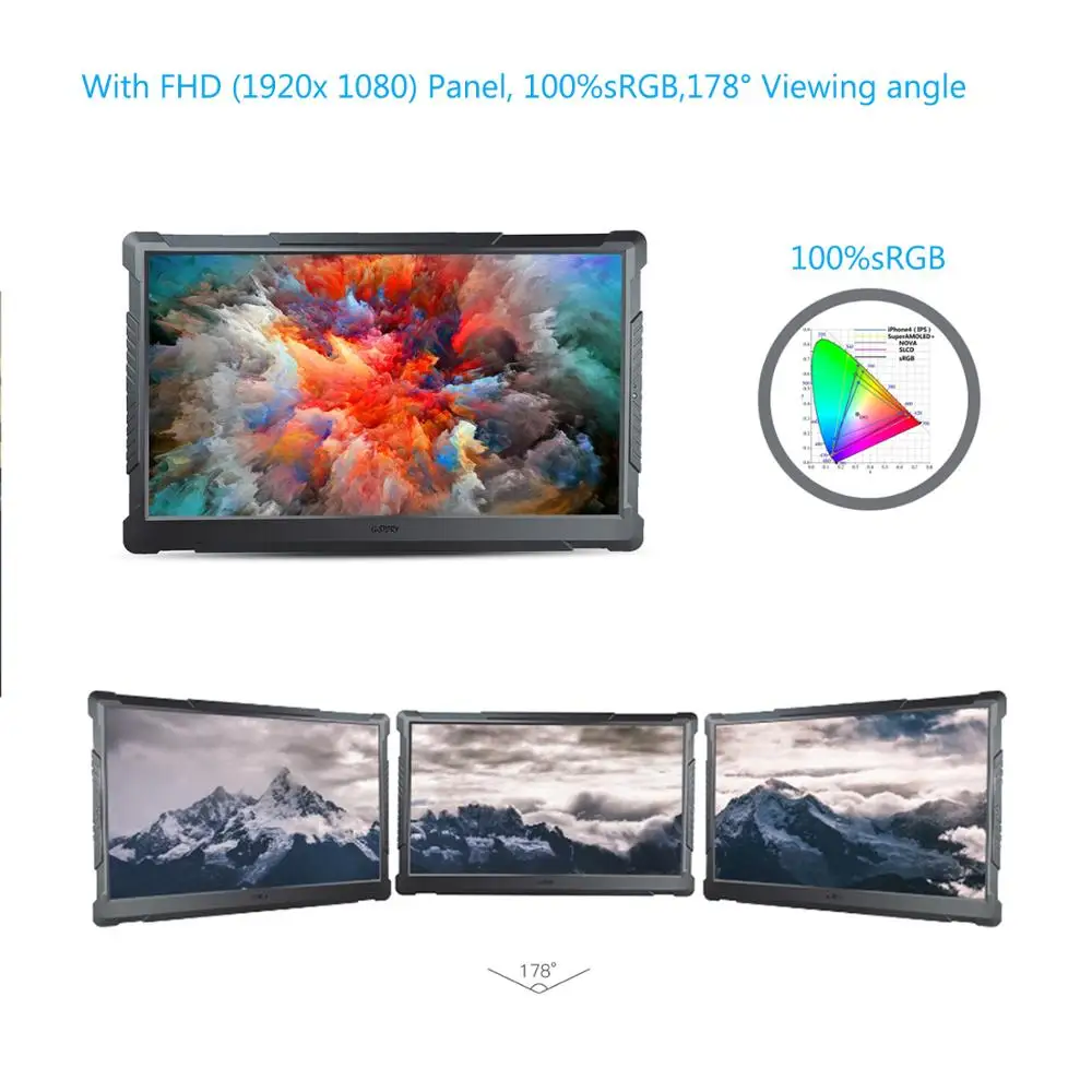  G-STORY 17.3” HDR Eye-Care Portable Comput PC Monitor Hdmi For LaptopXboxSwitch And Ps4 FreeSync Po