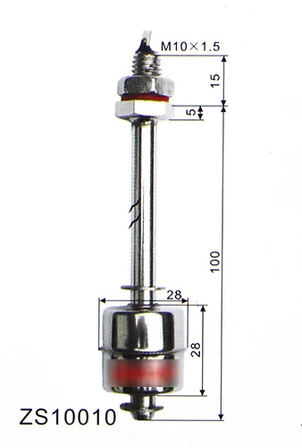 ZS10010 M10* 100 мм Датчик уровня воды и жидкости из нержавеющей стали Поплавковый выключатель нормального закрытого типа провод линии: 30 см NC