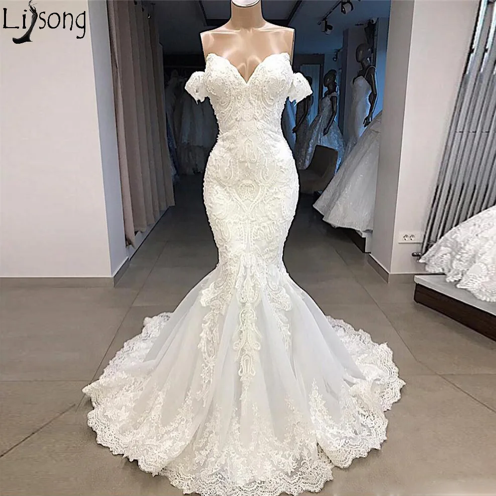 WiWiBridal 2019 Womens Lace Wedding Dresses Sweetheart Mermaid Bride Ball Gowns