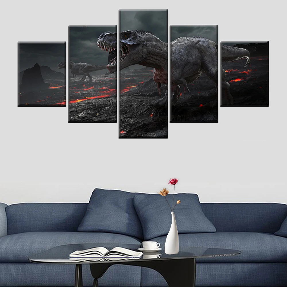 

Canvas 5 Panel Volcanic Rock Picture Dinosaur Animal Painting Wall Artist Residence Decorative Modular Frame Modern Artwork