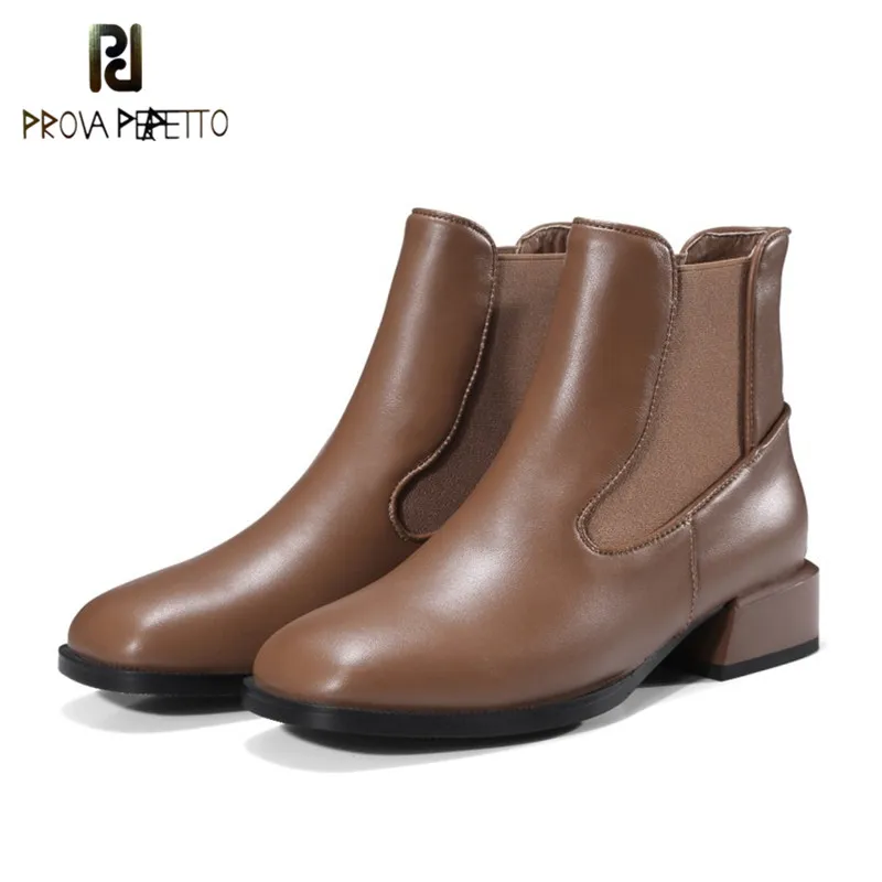 

Prova Perfetto New Arrival Euramerican Style Low Heel Woman Ankle Boots Real Leather Round Toe Black Brown Short Boots Comfort