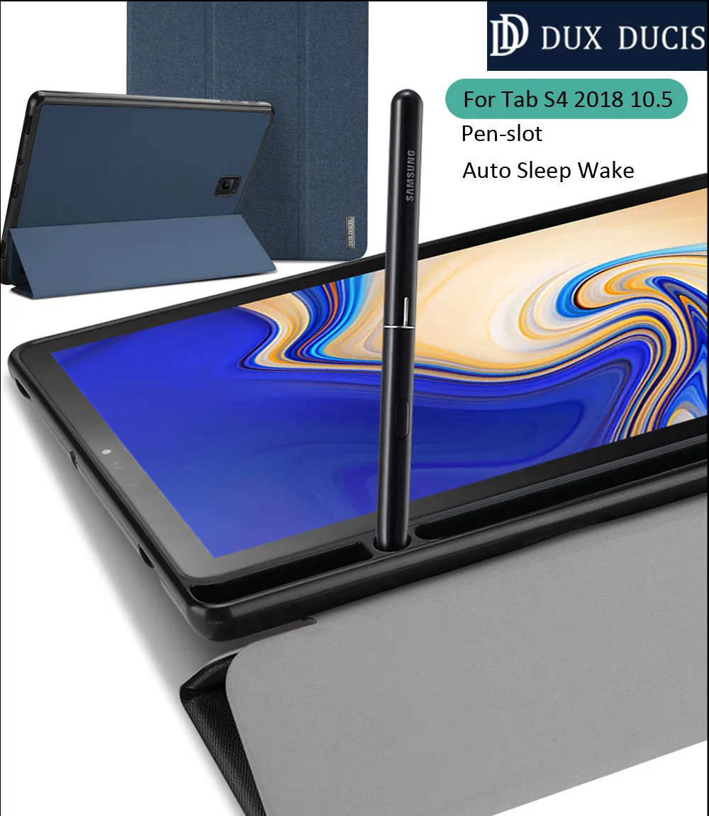 

Smart Leather Flip Case Cover For Samsung Galaxy Tab S4 2018 10.5 inch Pen-slot Kickstand Stand holder