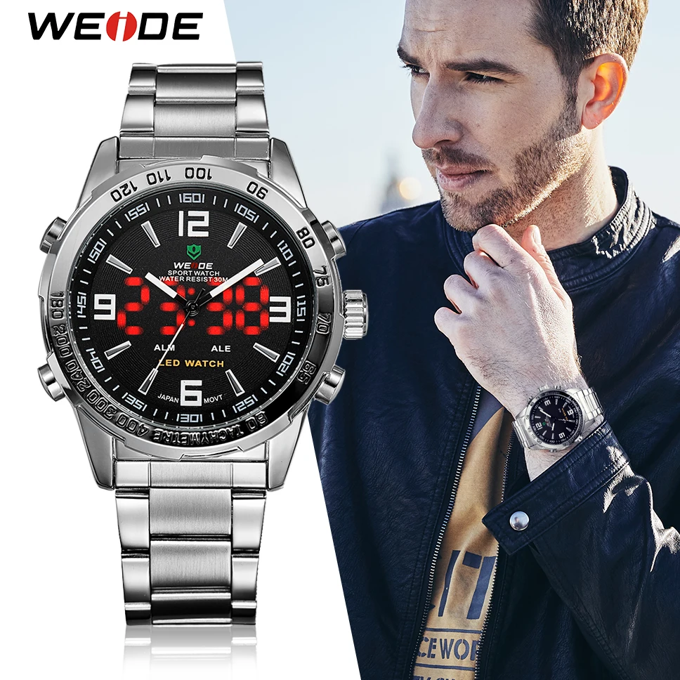 Hot WEIDE military watch 30 meters water resistant Casual Mens LED back light multi-functional analog digit popular sports watch