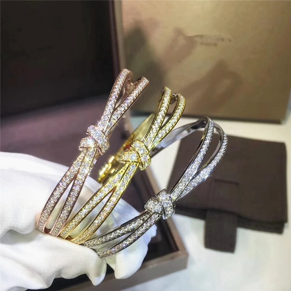

Hot Pure 925 Sterling Silver Jewelry For Women Zirconia Butterfly Bowknot Bangle Wedding Bracelet Classic Top Quality