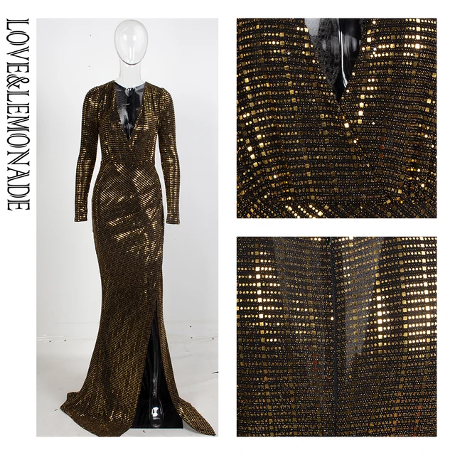 Glitter Deep V Neck Sexy Maxi Dress