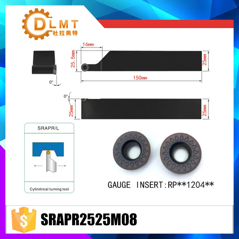 

SRAPR2525M08 External Turning Tool Holder For RPMT08T2 Used on CNC Lathe Machine