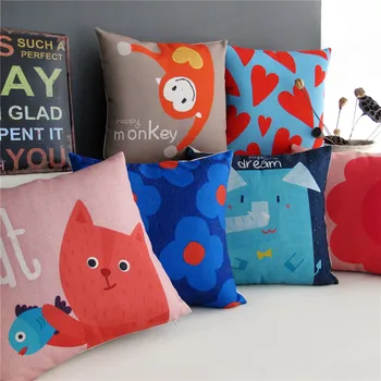 

Southeast Asia Linen Cushion Cover Colorful Cartoon Animal Pattern 633 Pillow Case Sofa Chair Waist Pillow cover Home Decorative